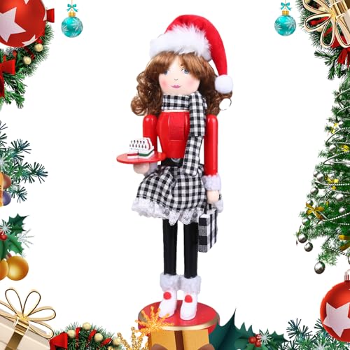 Generico Holzfiguren Nussknacker - Weibliche Weihnachtspuppe aus Holz | Tischdekoration Wohnzimmer Haus Bücherregal von Generisch