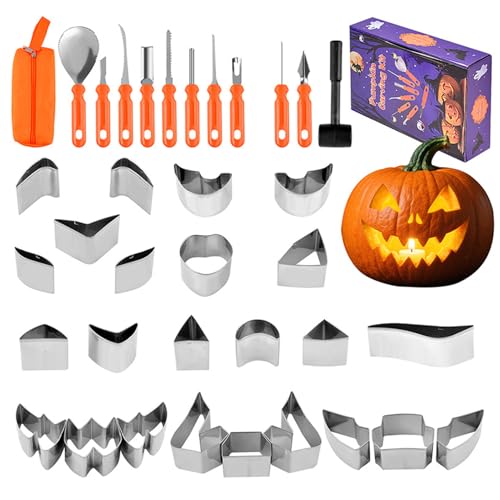 Generico Komplettes Set für Halloween-Schnitzereien, Werkzeuge zum Erstellen von Jack O'Lantern Halloween - Skulptur Set 37 Teile mit Tasche für Dekoration Gravur Schule Klasse von Generisch