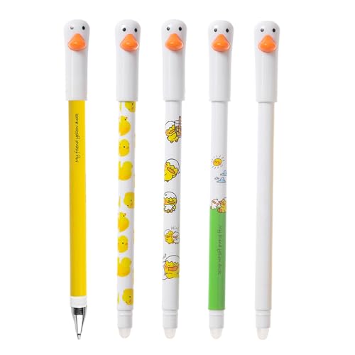 Generico Radierbarer Stift – Radierbare Enten-Stifte 0,5 mm, 5 x süßes und flüssiges Schreibmaterial für Schule, Büro, Zeichnung und Notizen Radierstift – Radierbarer – Radierbare Stifte von Generisch