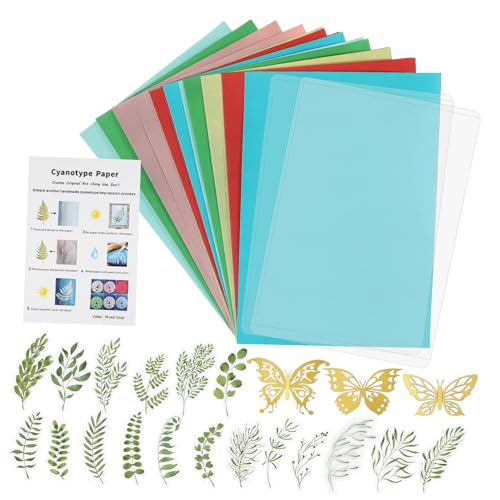 Generisch 1 Satz Cyanotypie Bausatz Farbe Blumen- texturiert Sonne traditionelles Malmaterial DIY liefert Naturdruckpapiermaterialien Solaraktiviertes Papier Bastelmaterial Naturfaser-Papier von Generisch