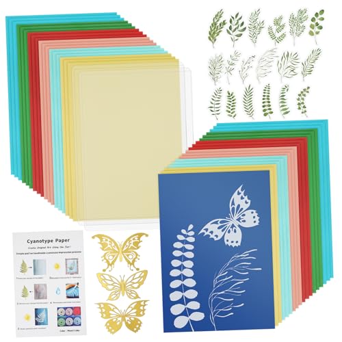Generisch 1 Satz Cyanotypie Papier Sammelalbum machen Blumen- texturiert Farbe Bausatz Zubehör für DIY-Projekte traditionelles Malmaterial Bastelmaterial DIY zubehör Sonnendruckset von Generisch