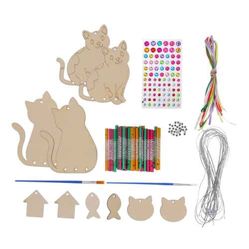 Generisch 1 Set Katzen Windspiel Set Windspiele Basteln Bastelbedarf Für Windspiel Bastelset Aus Holzscheiben Windspiel Bastelset Für Windglocken Dekoration Zum Aufhängen Windspiel von Generisch