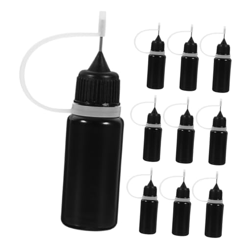Generisch 10 Stück Schmierflasche tragbare Trinkflasche Spitzenapplikatorflaschen Flasche zum Auftragen von Klebstoff Nadeltropfflasche Spritzflaschen aus Kunststoff Plastik Schwarz von Generisch