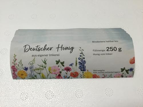Generisch 100 Etiketten Bunte Blumen f. 250g Honigglas Honig abfüllen, Imker Honigglasetiketten Honigetiketten Imkerbedarf Imkereibedarf Silkes von Generisch