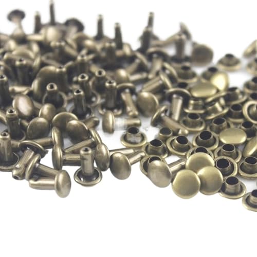 Generisch 100 Sets 6 mm 8 mm Metall-Doppelkappen-Nieten, Nieten, runde Nieten für Lederhandwerk, Tasche, Gürtel, Kleidungsstücke, Hut, Schuhe, Haustierhalsband(Bronze,6 x 10mm) von Generisch