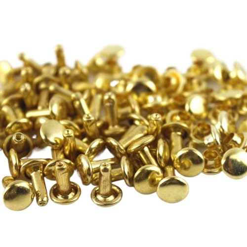 Generisch 100 Sets 6 mm 8 mm Metall-Doppelkappen-Nieten, Nieten, runde Nieten für Lederhandwerk, Tasche, Gürtel, Kleidungsstücke, Hut, Schuhe, Haustierhalsband(Gold,8 x 8mm) von Generisch