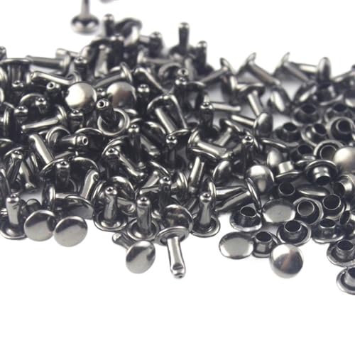 Generisch 100 Sets 6 mm 8 mm Metall-Doppelkappen-Nieten, Nieten, runde Nieten für Lederhandwerk, Tasche, Gürtel, Kleidungsstücke, Hut, Schuhe, Haustierhalsband(Gunmetal,6 x 8mm) von Generisch