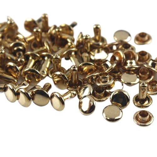 Generisch 100 Sets 6 mm 8 mm Metall-Doppelkappen-Nieten, Nieten, runde Nieten für Lederhandwerk, Tasche, Gürtel, Kleidungsstücke, Hut, Schuhe, Haustierhalsband(Rose Gold,6 x 6mm) von Generisch