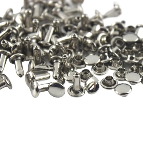 Generisch 100 Sets 6 mm 8 mm Metall-Doppelkappen-Nieten, Nieten, runde Nieten für Lederhandwerk, Tasche, Gürtel, Kleidungsstücke, Hut, Schuhe, Haustierhalsband(Silver,6 x 8mm) von Generisch