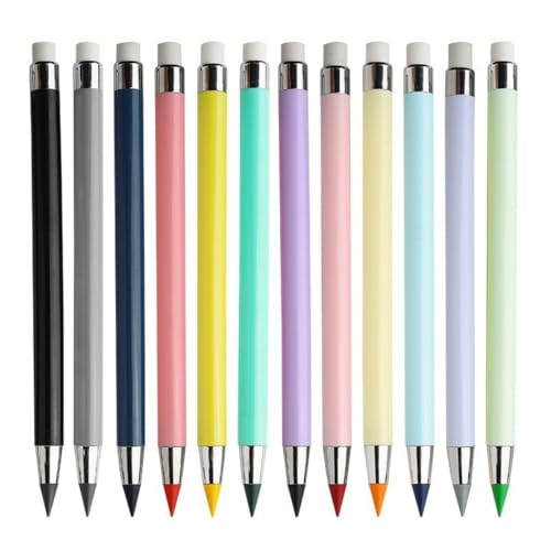 Generisch 12 Magic Buntstifte, Forever Buntstifte mit Radiergummi, wiederverwendbare Permanentstifte (inkl. 12 auswechselbaren Buntstiften + Buntstiftköpfen), kein Anspitzen erforderlich von Generisch