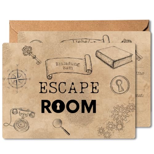 Generisch 12x EINLADUNGSKARTEN + passende Umschläge - Karten mit coolem Escape Room Design - die perfekte Einladung für deine Escape Room Party von Generisch