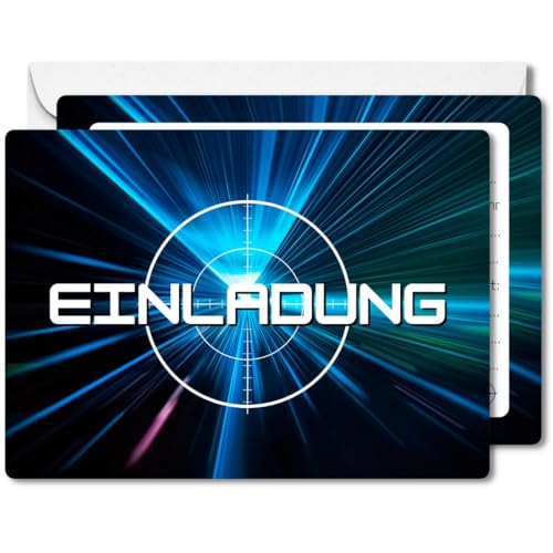 Generisch 12x EINLADUNGSKARTEN +Umschläge mit Lasertag Design in Hochglanzoptik für coole Mädchen & Jungen Kindergeburtstag Laser-Day-Party Generisch 12x EINLADUNGSKARTEN +Umschläge mit Lasertag Design in Hochglanzoptik für coole Mädchen & Jungen Kindergeburtstag Laser-Day-Party von Generisch