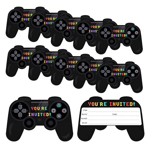 Generisch 12x Gaming Party Einladungskarten Kindergeburtstag – Videospiel Motto Karten für Jungen & Mädchen, inkl. Umschläge, Einladungen für Spiel Party Kinder von Generisch
