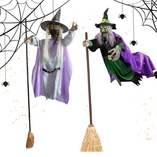 Generisch 180 cm Hängende Animierte Sprechende Hexe Dekoration, Halloween Hängende Hexe Dekoration Mit Beleuchteten Augen Und Soundaktivierungsfunktion Für Halloween Spukhaus, Rasen-Dekorationen von Generisch