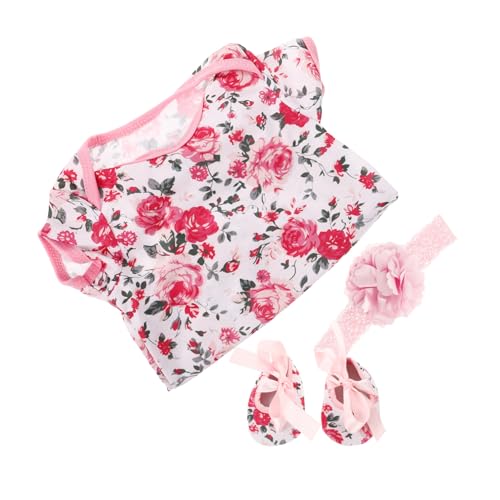 Generisch 3 Stück Babykleidung Dreiteiliges Set Neugeborenes Puppe Kleines Mädchen Blumen- Unisex Kleinkind Realistisch Für Babys Ärmel Outfits Babygarderobe Babydoll Kleidung Rosa Baumwolle von Generisch