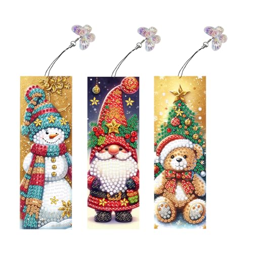 Generisch 3 Stück Diamond Painting Lesezeichen-Weihnachten Lesezeichen Diamond Painting Set Diamant Painting Bookmark geburtstag Basteln für Mädchen Anfänger und Erwachsene-Weihnachten von Generisch