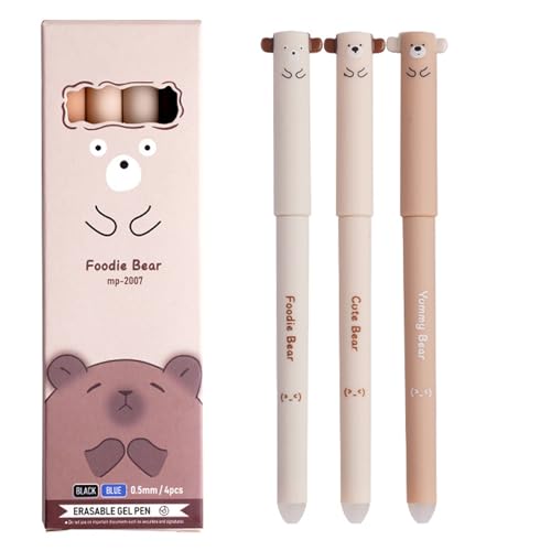 Generisch 3 Stück Radierbarer Kugelschreiber,Blau Tintenroller Radierbar Gelstiften,0.5mm Radierbare Stifte,temperaturempfindliche Tinte,Tiermotive für Kinder Studenten Schul Bürobedarf (Black) von Generisch