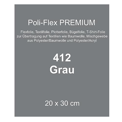 Generisch [30,00 €/m²] Bügelfolie Textilfolie Flexfolie Poli-Flex Premium grau 30x20cm Textilveredelung T-Shirt aufbügeln Bügelbild Plotterfolie bügeln von Generisch