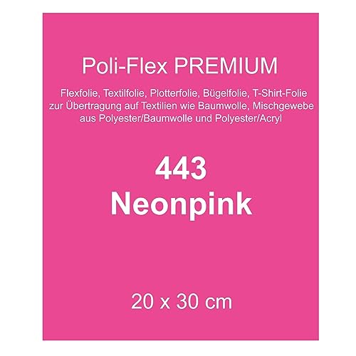 Generisch [30,00 €/m²] Bügelfolie Textilfolie Flexfolie Poli-Flex Premium neon pink 30x20cm Textilveredelung T-Shirt aufbügeln Bügelbild Plotterfolie bügeln von Generisch