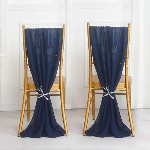 Generisch 30 * 275CM 20 Stück Marineblau Salbeigrün Chiffon Stuhlschärpen Hochzeit Fliegen Band Knotenbezug Rückenlehnengürtel Chiffon Vertikale Stuhlvorhänge von Generisch