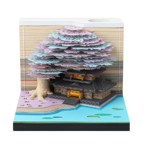 Generisch 3D Kalender 2025 mit LED Licht,2025 Abreißen Kalender,3D Notizblock Kalender,3D Kalender,2025 mit Stifthalter 3D Baumhaus,Anwendbar auf Weihnachten Thanksgiving Jubiläum Valentinstag（lila） von Generisch