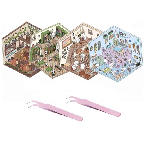Generisch 4 Sets 3D Haus DIY Sticker - Isometrisches Aufkleber-Buch, Niedliche Koreanische Cartoon-Szene zum Selbermachen Generisch 4 Sets 3D Haus DIY Sticker - Isometrisches Aufkleber-Buch, Niedliche Koreanische Cartoon-Szene zum Selbermachen von Generisch