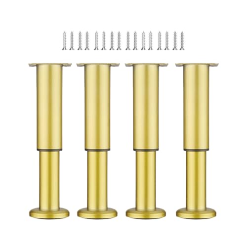 Generisch 4 Stück Möbelfüße Verstellbar 8-12cm, 12-18cm, 18-30cm, 25-42cm Metall Möbelbeine Mit Schutzkappe Für Boden Und Schrauben, Für Schrank Fernsehschrank Bett Sofa Nachttisch(Gold,18-30cm) von Generisch