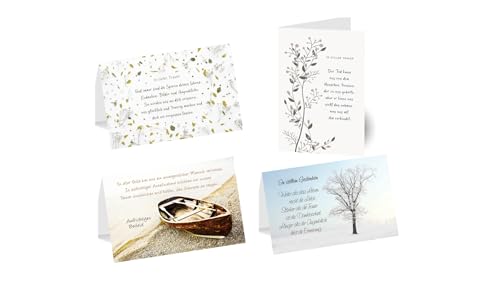 Generisch 4 Stück Set Trauerkarten Beileidskarten Kondolenzkarten Anteilnahme mit Sprüchen Umschlag Doppelkarte hochwertig einfühlsam 11,5x17,5cm besonders 300gr. Chromopapier, feste Haptik von Generisch