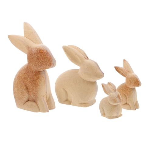 Generisch 4 Stück Unbemalte Holzhasenfiguren für Diy Ostern Rustikale Tischdeko für Frühlingsfeiern zum Bemalen und Gestalten Beige von Generisch