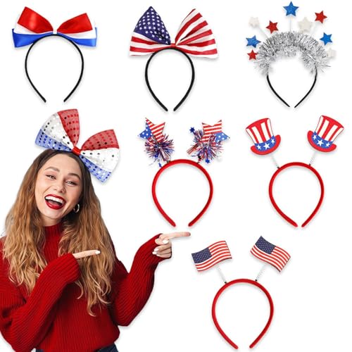 Generisch 4. Juli Zubehör, 4. Juli Stirnband | Haarzubehör rot weiß blau Stirnband | Set von 7 patriotischen Haarfängen für den 4. Juli Memorial Veterans Independence Day Parade, Party Gefälligkeiten von Generisch