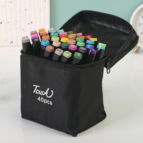 Alkohol Marker Set 40 Farben, Doppelspitze Marker Stifte mit Feiner und Breiter Spitze, Schwarz Gehäuse, Ideal für Künstler Design Illustration Skizzieren von Generisch