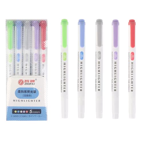 Generisch 5 PCS Kawaii Textmarker Stifte Doppelspitzen Candy Color Manga Marker Midliner Pastell Textmarker Set Schreibwaren von Generisch