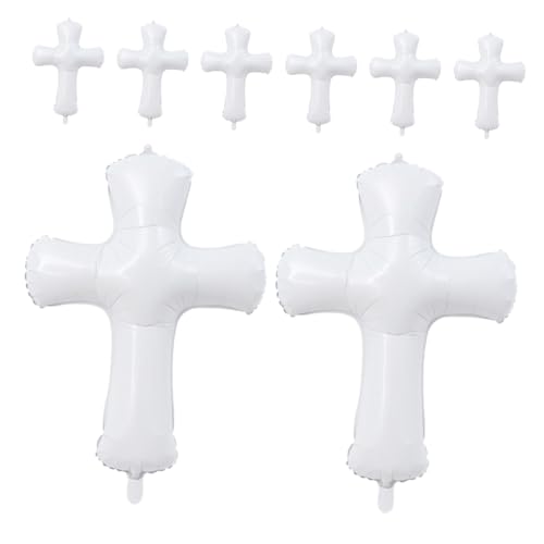 Generisch 8 Stück Partyballons taufgeschenke weiße ballons Taufballons Folienballons Religiöser Kreuzballon Ballongirlande Babyparty-Partybevorzugung Babyparty-Kreuzballons Aluminiumfolie von Generisch