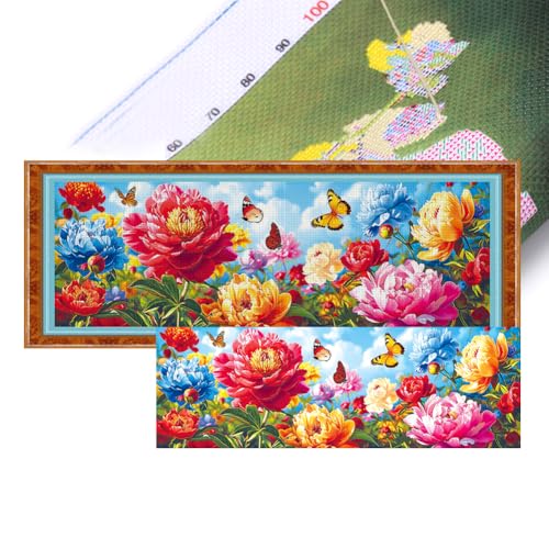 Generisch 9ct Kreuzstich Set Vorgedruckt groß für Anfänger Erwachsene, Blumen Vollständiges DIY Kreuzstich Stickpackungen Stickerei Stoff Vorlagen Heim Dekoration-240x88cm von Generisch