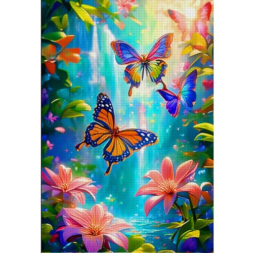 Generisch 9ct Schmetterling Kreuzstich Set Vorgedruckt groß für Anfänger Erwachsene, Blumen Vollständiges DIY Kreuzstich Stickpackungen Stickerei Stoff Vorlagen Heim Dekoration-68x95cm von Generisch