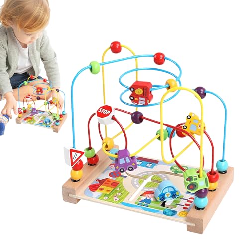 Generisch Achterbahn Perlen Labyrinth - Holzperlen Labyrinth - Spielzeug Perlen Holzlabyrinth Kleinkind Coaster Roller, Holz Sense Lernspielzeug Holzstrecke Spiel Perlen Maze 1-3 Jahre alte und von Generisch
