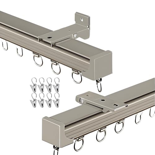 Generisch Aluminium Gardinenschiene 1-läufig Vorhangschienen Schlafzimmer Stummen Rollen Curtain Rod Vorhang Schiene Decken oder Wandmontage 50-600cm mit Clip(Champagne,460cm) von Generisch