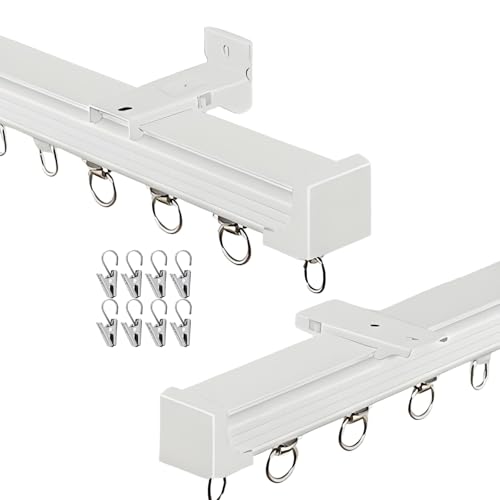 Generisch Aluminium Gardinenschiene 1-läufig Vorhangschienen Schlafzimmer Stummen Rollen Curtain Rod Vorhang Schiene Decken oder Wandmontage 50-600cm mit Clip(Weiß,55cm) von Generisch
