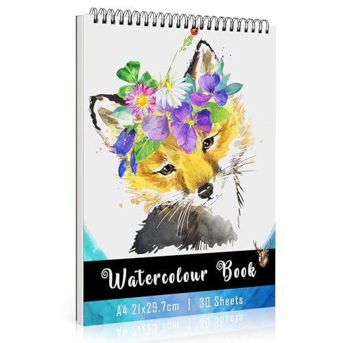 Generisch Aquarellpapier A4 Aquarellblock mit 30 Blättern, Säurefrei Watercolor Paper Kaltgepresste Spiralbindung Aquarell Skizzenbuch für Kinder Erwachsene Künstler von Generisch