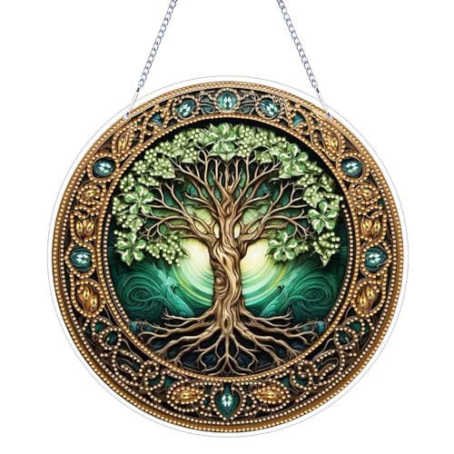 Generisch Baum DIY Diamond Painting Anhänger mit Kette, Diamant Painting Fensterbilder, hängender Sonnenfänger, 5D Diamond Malerei Wandbehang Kits für Fenster Wand Eingang Garten Decor von Generisch