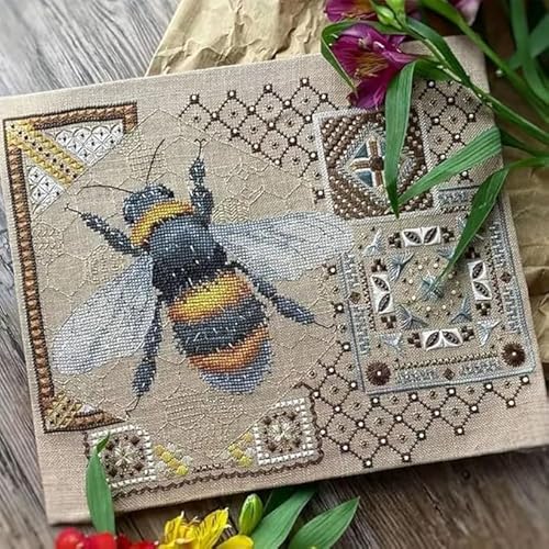 Generisch Bee Embroidery Kit, Hand Bead Bee Animal Embroidery Starter Kit, Beecross Stitch Kit with Needles and Threads, DIY Stamped Cross Stitch Kits for Beginners (1pcs) von Generisch