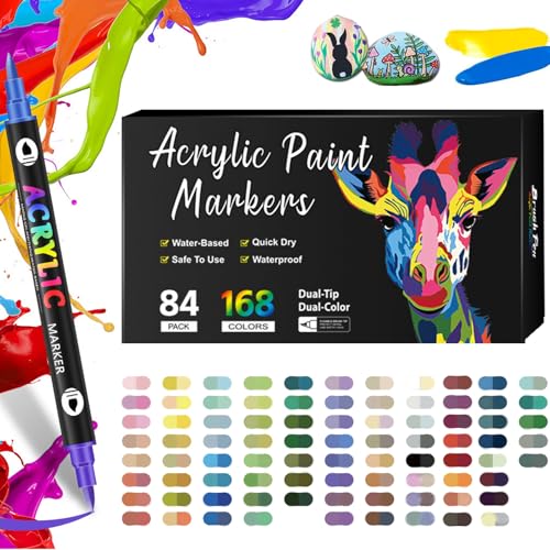 Generisch Beyonddraw Dual Tip Acrylic Paint Pen Marker, 24/48/72/96/120/168 Colors, Beyond Draw Acrylic Markers, for Rock Painting, Ceramic Wood Canvas Plastic DIY Crafts (168colors) von Generisch