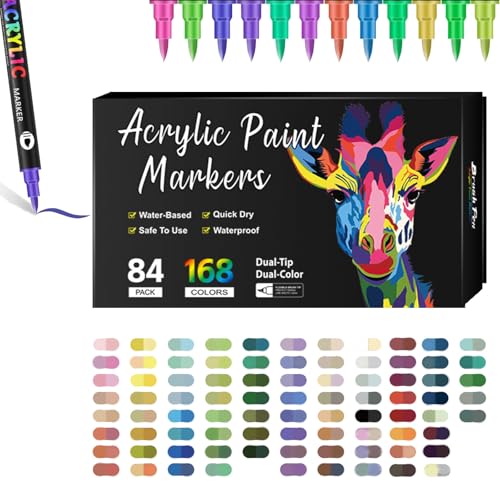 Generisch Beyonddraw Dual Tip Acrylic Paint Pen Marker - 24/48/72/96/120/168 Colors, Beyond Draw Acrylic Markers, for Rock Painting, Ceramic Wood Canvas Plastic DIY Crafts (84 Pens 168 Colors) von Generisch