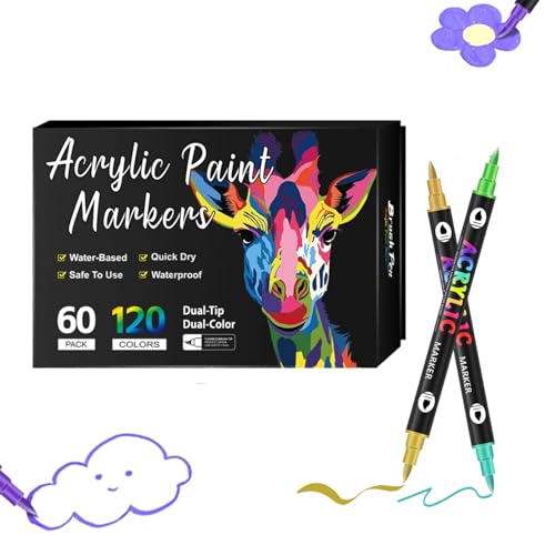 Generisch Beyonddraw Dual Tip Acrylic Paint Pen Marker - 24/48/72/96/120/168 Colors,Acrylic Paint Markers for Rock Painting Ceramic Wood Canvas Plastic DIY Crafts (60 Pcs(120 Colors)) von Generisch
