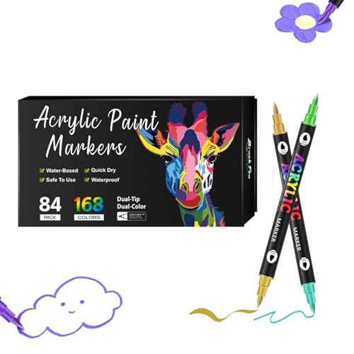 Generisch Beyonddraw Dual Tip Acrylic Paint Pen Marker - 24/48/72/96/120/168 Colors,Acrylic Paint Markers for Rock Painting Ceramic Wood Canvas Plastic DIY Crafts (84 Pcs (168 Colors)) von Generisch