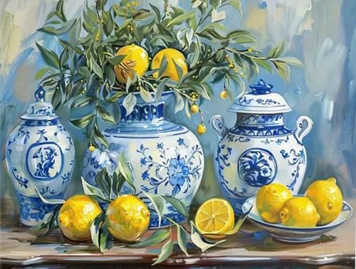 Generisch Blau-Weiß-Porzellan Malen Nach Zahlen Erwachsene,Paint by Numbers Adult,Diy Cheerful Painting Handgemalt Kreativ Bastelset für Geschenk Heimdekoration. (Blau-Weiß-Porzellan) von Generisch