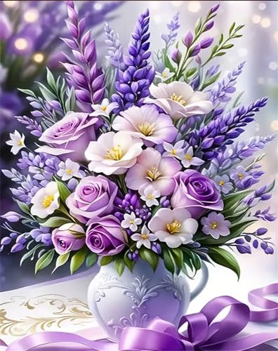 Generisch Blume Malen Nach Zahlen Erwachsene,Paint by Numbers for Adult DIY mit Pinseln und Acrylfarben，Cheerful Painting Handgemalt Ölgemälde Leinwand für Home Decor (Blume-02) von Generisch