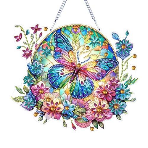 Generisch Blumen Schmetterling Diamond Painting Anhänger Doppelseitig mit Kette 5D Diamant Painting Girlande Fensterbilder Sonnenfänger Türkranz Kits für Fenster Wand Und Eingang Decor Generisch Blumen Schmetterling Diamond Painting Anhänger Doppelseitig mit Kette 5D Diamant Painting Girlande Fensterbilder Sonnenfänger Türkranz Kits für Fenster Wand Und Eingang Decor von Generisch