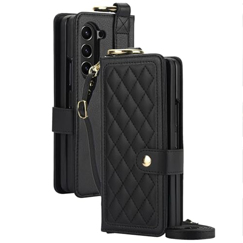Generisch Brieftaschenetui für Samsung Galaxy Z Fold 7, Klapphülle aus Leder mit Stiftschlitz, Armband und Umhängeband, Schutzhülle mit Magnetverschluss von Generisch