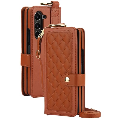 Generisch Brieftaschenetui für Samsung Galaxy Z Fold 7, Klapphülle aus Leder mit Stiftschlitz, Armband und Umhängeband, Schutzhülle mit Magnetverschluss von Generisch